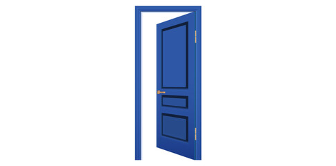 Blue Classic Internal Open Door Vector Illustration.