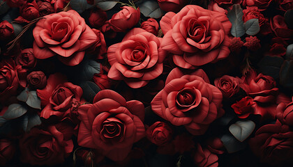 Crimson Splendor, Close-Up, Red Roses, Intimate Details, Floral Elegance, Petal Close-Up