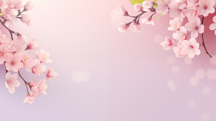 Obraz na płótnie Canvas Horizontal banner design with cherry blossom flowers, light pink background, copy space.