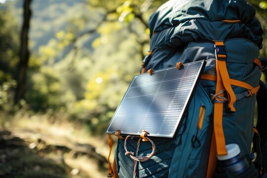A close-up of solar panels on a backpack, demonstrating portable solar solutions for outdoor enthusiasts