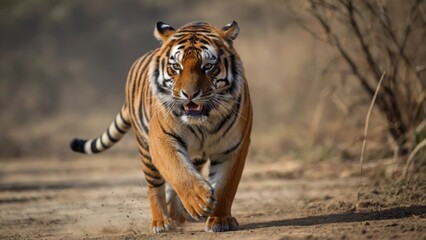 Obraz premium Beautiful tiger in action with habitat background