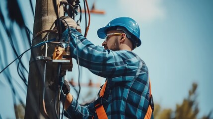 With steady hands, he repairs live wires with precision.