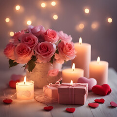 Obraz na płótnie Canvas candles and rose petals