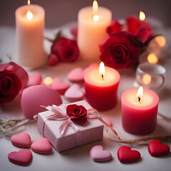 Obraz na płótnie Canvas candle and rose petals