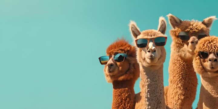 Alpacas in sunglasses on a blue background.