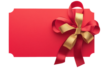 plain gift tag with red ribbon for text and wishes isolated on transparent png background