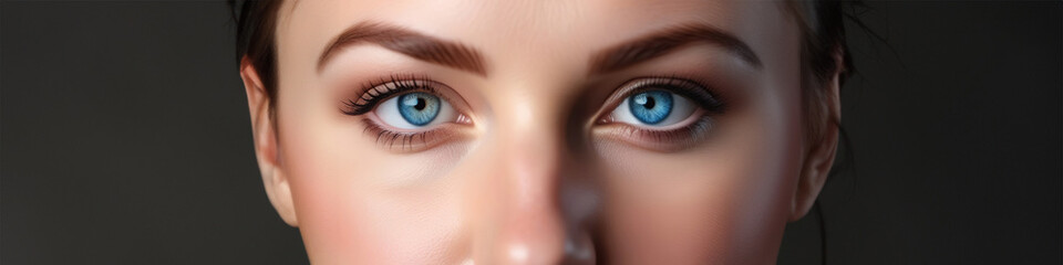 Obraz premium Panorma web bannere portrait of naturally beautiful woman in her twenties with blond hair and blue eyes