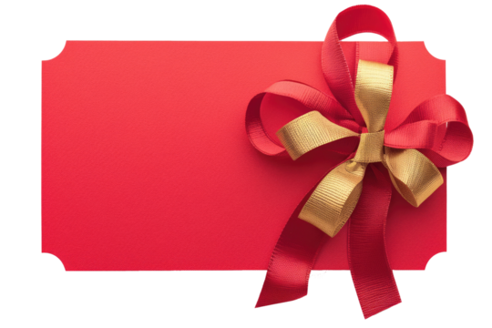 plain gift tag with red ribbon for text and wishes isolated on transparent png background - Powered by Adobe