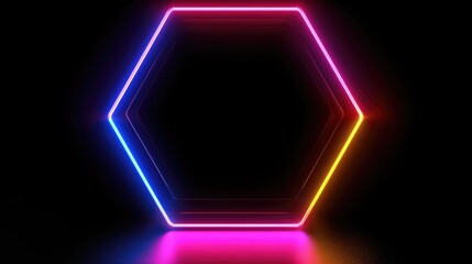 neon colored light in hexagon shape in dark background
