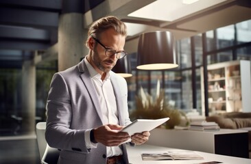 businessman reading a notebook