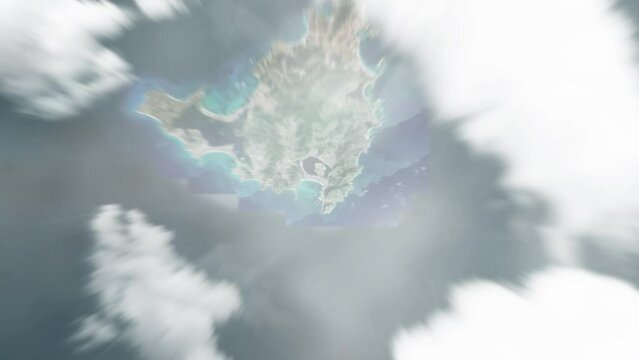 Earth zoom in from space to Philipsburg, Sint Maarten. Followed by zoom out through clouds and atmosphere into space. Satellite view. Travel intro. Images from NASA