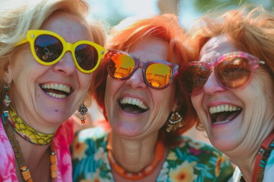 Portrait Of 3 Old Friends Taking Pictures Together