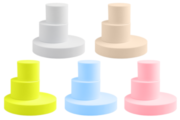 geometric figures made of wood, painted and stacked on a table, isolated