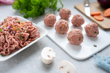 Plant-based meatballs from minced meatless maid from vegetables and mushrooms.