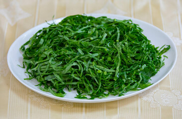 Kale leaves chopped and sliced into thin strips