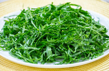 Kale leaves chopped and sliced into thin strips