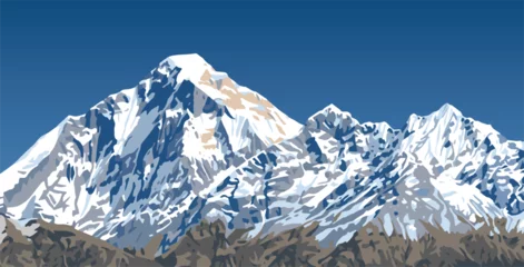 Foto op Canvas Mount Dhaulagiri peak as seen from Jaljala pass vector illustration, Nepal Himalayas mountains © Daniel Prudek