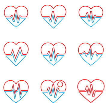 heart beat pulse flat and line icon for medical