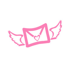 Pink Envelope With Heart And Wings Icon