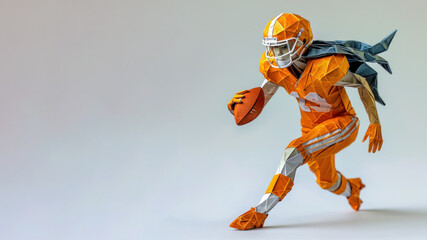 Football woman athlete exercise, origami art with copy space