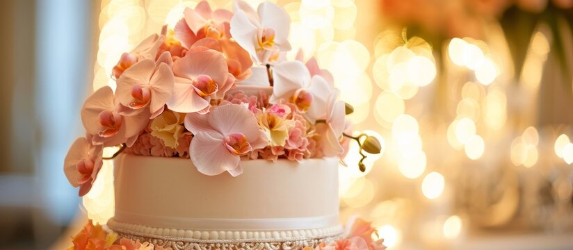 Beautiful Orchids Top a Wedding Cake: A Stunning Display of Beautiful Orchids on Top of a Wedding Cake