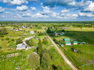 aerial view of the village among the forests and meadows of the Krapivinsky district of the...