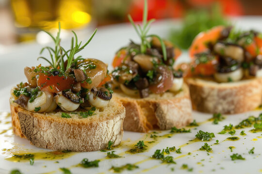 Creative Snail Toast with Garlic, street food and haute cuisine