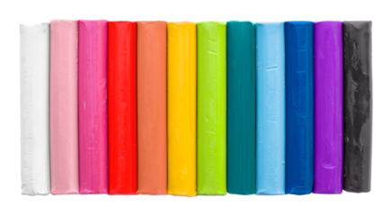 Colorful plasticine sticks isolated on transparent background.