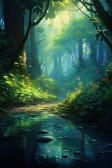 Fantasy landscape with a river and a forest