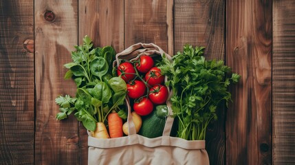 Fresh Vegetables and Greens in Reusable Bag