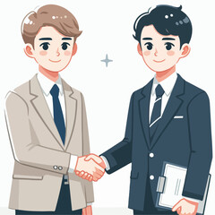 flat vector illustration of two business people shaking hands. work together to achieve success