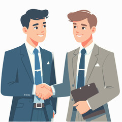flat vector illustration of two business people shaking hands. work together to achieve success
