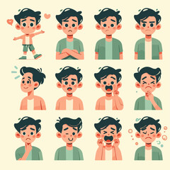 Set of character emotions. Facial expression. Vector illustration of a flat design. character with different expressions