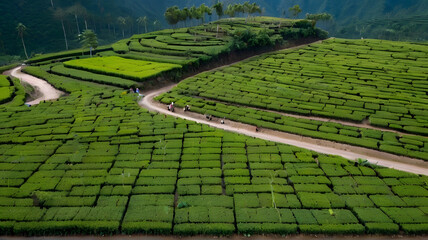 Aerial view of ecological tea garden