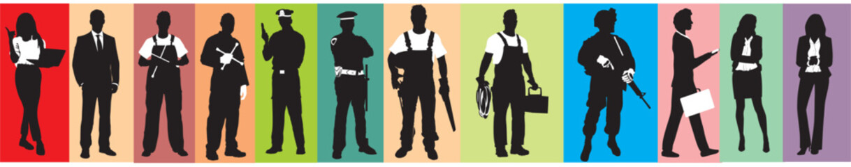 different career occupation hobbies set silhouette