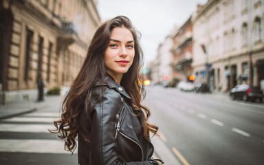 Portrait of a beautiful young woman in the city