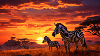 Fototapeta na wymiar Zebras in the African savanna