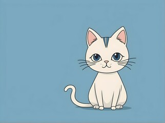 minimalistic drawing of a cartoon cat on a blue background. for a children's postcard