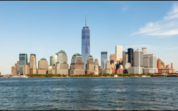 Scene of New york cityscape river side which location is lower manhattan which can see One world trade center