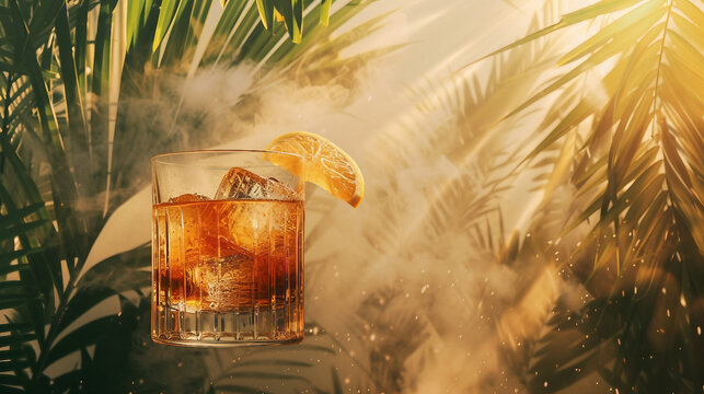 lcohol advertisement poster with a tropical vibe