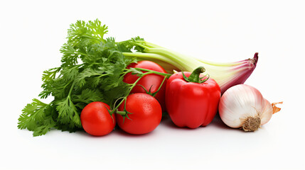 fresh vegetable with leaves isolated on white background