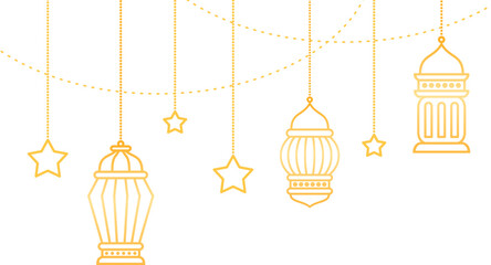 Hanging gold Islamic lantern decoration for Ramadan Kareem Islamic festival