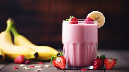 Glasses of fresh cold smoothie with fruit and berries .Berry Banana Smoothie