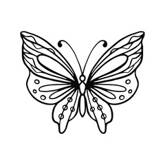 Butterfly line art. Simple minimal butterfly line tattoo icon logotype. Butterfly Black And White Illustration White Background. Butterfly Coloring Book