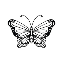Butterfly line art. Simple minimal butterfly line tattoo icon logotype. Butterfly Black And White Illustration White Background. Butterfly Coloring Book
