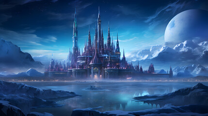 A night scene in a futuristic Arctic city 