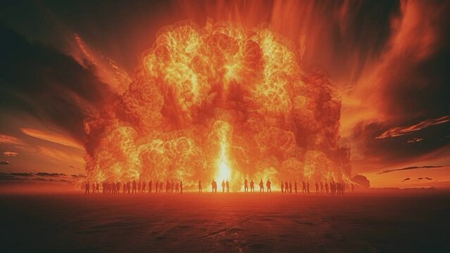 attraction of people with large of fire. seamless looping time-lapse animation video background