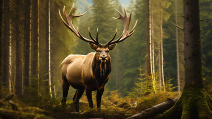 Largest brown Elk with horn standing in the foresT