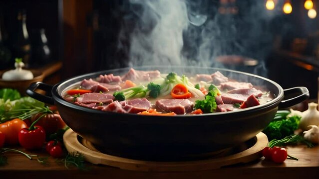 animasi of warm meat and vegetable soup
