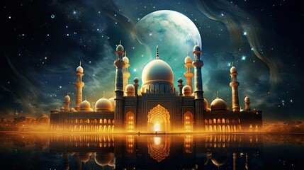 Beautiful golden mosque with beautiful sky
